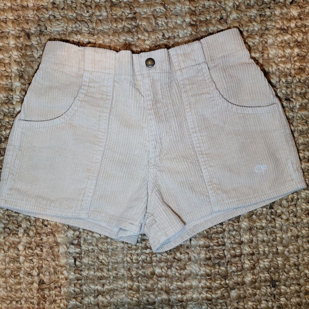 Vintage Ocean Pacific OP Womens Tan Corduroy High Waist Shorts Longrider XS 2